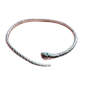 Silver 925 snake bangle bracelet with green stone eyes